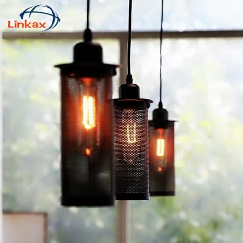 Linkax Loft E27 Retro Pendant Lamp Metal Mesh Net Retro Iron Aisle Hanging Light Porch For bar loft metal net Light Fixtures