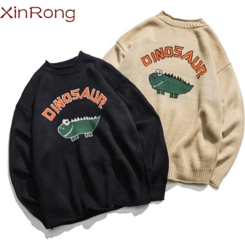 Small fresh dinosaur cute sweater men 2021 spring pullover couple sweater oversized boy student sweater little monster sweater