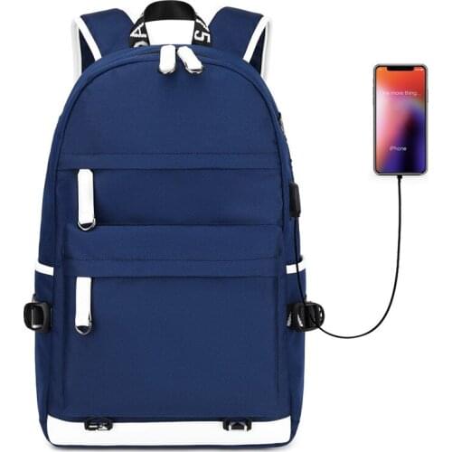 Men Students Waterproof Solid School Backpacks Bag With USB Jack Travel Bags Travel Backpack Casual School Backpack Bags