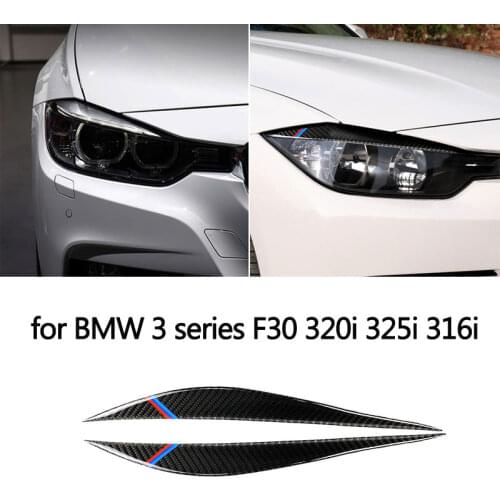 Real Carbon Fiber Stickers Cover Trim for BMW F30 320i 325i 316i Airspeed Accessores Headlights Eyelids Front Eyebrows