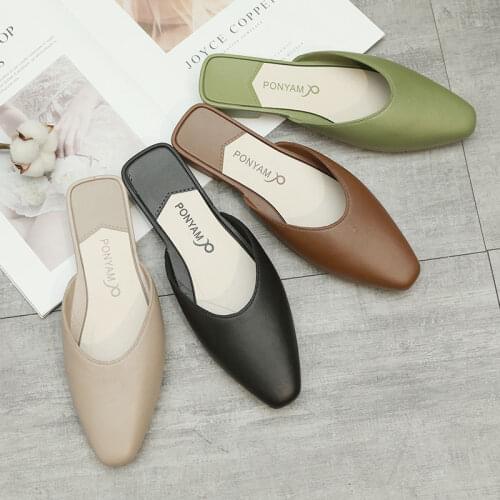 2021 New half-drag womens summer outer wear Baotou slippers fashion new Korean style pointed flat-bottomed lazy shoes