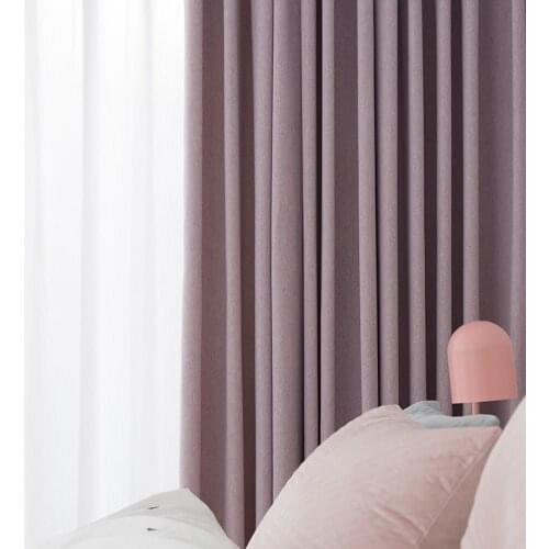 2021 New Nordic Princess Style Fresh Purple Pure Color Warm Thick Cotton Linen Fabric Curtains for Living Room Girls Bedroom