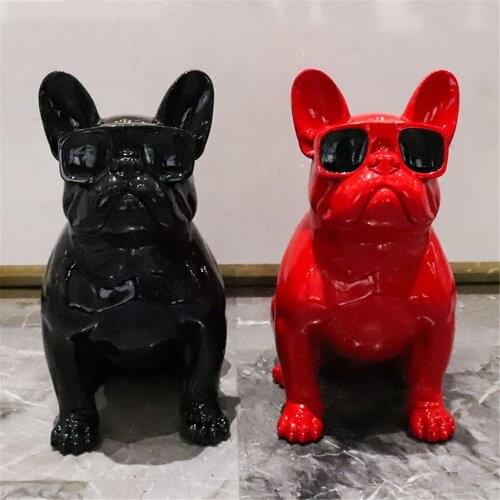 Glasses Bulldog Table Decoration Large Size Bulldog Dog Simulation Resin Bulldog Ornaments Statue Artificial Dog Modern Art