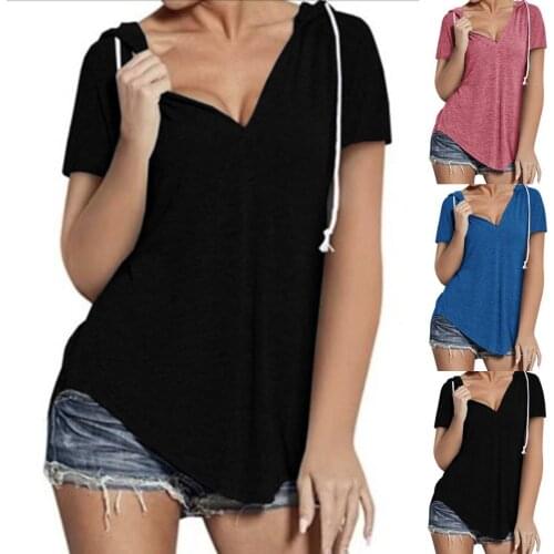 Solid color V-neck short sleeve T-shirt womens jacket 2021 summer new loose casual womens clothing футболка женская хлопок