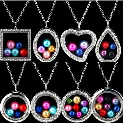 Crystal Magnetic Glass 50cm Steel Chain Necklace for 8/10mm Beads Pearl Memory Photo Locket Pendant Necklace