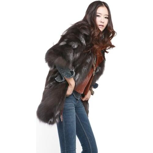 Silver Fox fur Coat Women Long Natural Fox Fur Coat Winter Thick Real Fur Jacket Custom plus size C47-01
