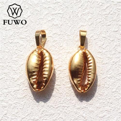 FUWO 24k Gold Dipped Real Natural Cowrie Shell Pendant Lovely 24K Gold Electroplate Money Shell Jewelry Supplies Wholesale PD541