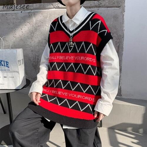Striped Preppy Vests Men Sleeveless Knitwear Large Size S-3XL Ins Fashion Warm V-neck Soft Vintage Classic Daily Fall England BF