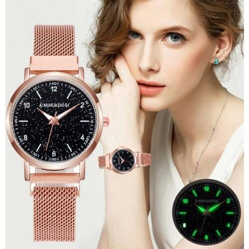 Luxury Watches Women Fashion Starry Sky Watch Mesh Belt Quartz Wristwatch Female Casual Watches Analog Watches Clock Birthday