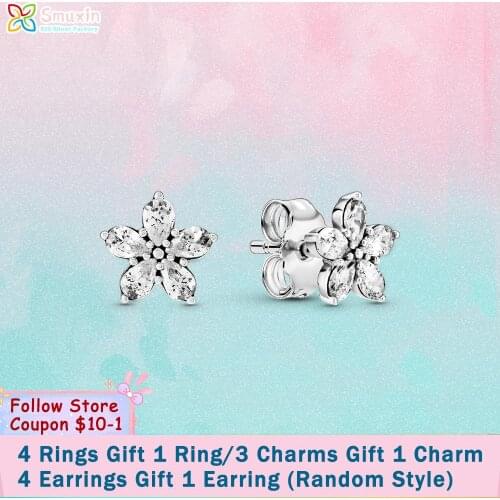 Smuxin 925 Sterling Silver Earrings Sparkling Snowflake Stud Earrings CZ Statement Stud Earrings Women Earrings Gift