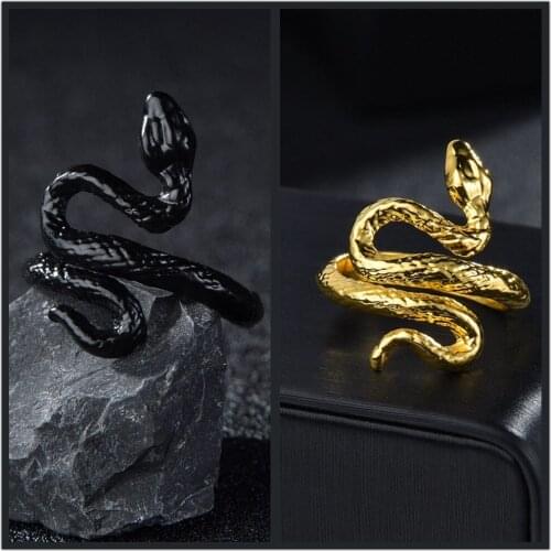 Vintage Snake Rings Black Gold Metal Punk Open Adjustable Animal Exaggerated Finger Ring for Women Men Party Jewelry Gift