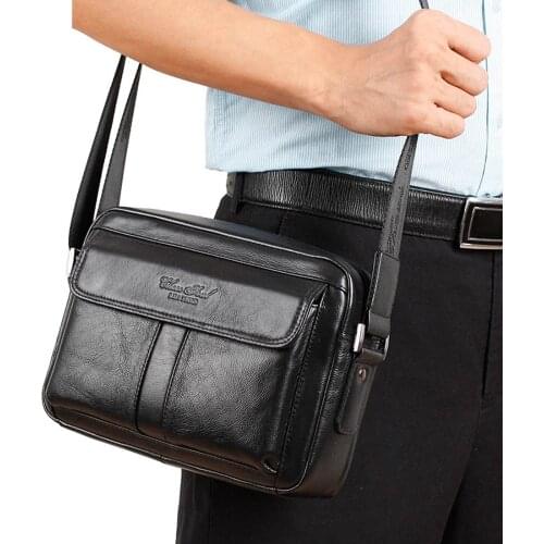 High Quality First Layer Cowhide Genuine Leather Men Messenge Shoulder Cross Body Luxury Brand Famous Designer Business Bag