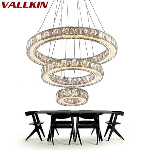 Mirror Stainless Steel Crystal Diamond Lighting Fixtures 3 Rings led Pendant Lights Cristal Dinning Decorative Hanging Lamp