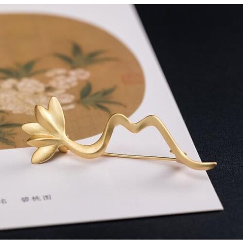 Gold Lotus Flower Brooch Real 925 Sterling Silver Jewelry For Women Court Style Elegant Woman Vintage Brooches
