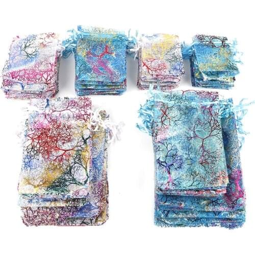 10pcs/lot 4 Sizes Colorful Organza Bags Jewelry Packaging Bags Christmas Decoration Wedding Favor Gift Bags Drawstring Pouches