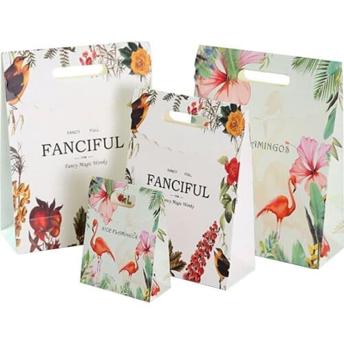 10pcs/lot Cartoon Rich Bird Flamingo Gift Bag Kraft Paper Bag Portable Bag Decorative Pack Supply 3 Design For Choose