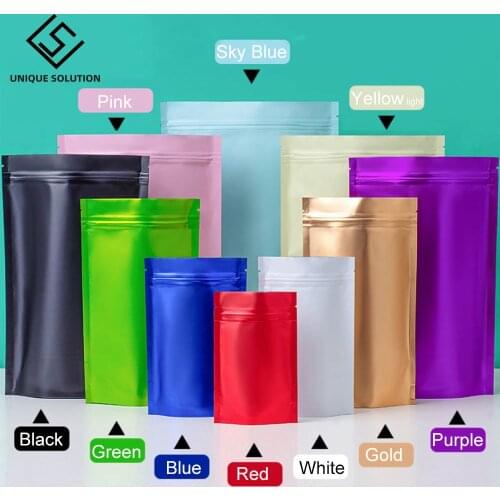 100PCS Heat Seal Zip Lock Package Bags Aluminum Foil Mylar Tear Notch Matte Black Color Stand Up Bag Wholesale