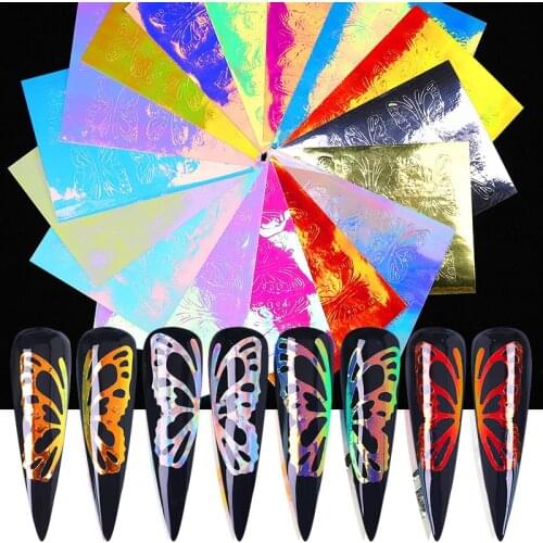16pcs/set Nail Leaves Flame Sticker New Laser Magic Ribbon Adhesive Nail Sticker
