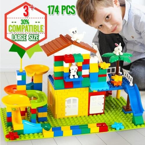 174 PCS Kids DIY Building Blocks Big Size Marble Race Run Maze Balls Funnel Slide Large Bricks Educational Toys For Children