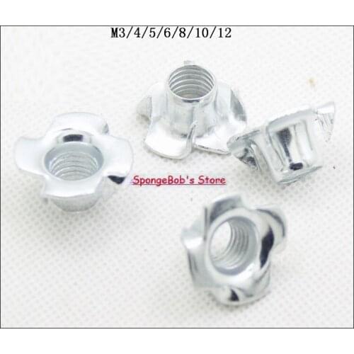 5-40pcs/Lot M3 M4 M5 M6 M8 M10 M12 Metric Thread Zinc Plated Steel T Nuts Blind Nuts 4 Prongs Knock In Wood
