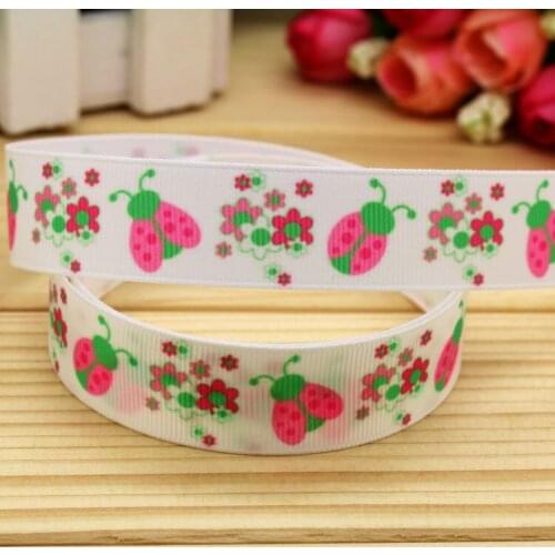 7/8'' Free shipping ladybug printed grosgrain ribbon hairbow headwear party decoration diy wholesale OEM 22mm P5815
