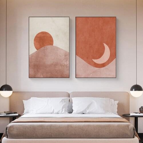 Abstract Landscape Sun and Moon Scene Boho Canvas Painting Modern Posters and Prints Wall Art Picture for Living Room Home Decor