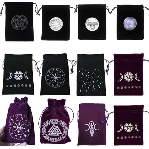 Velvet Moon Phase Tarots Oracle Cards Storage Bag Runes Constellation Witch Divination Accessories Jewelry Dice Bag
