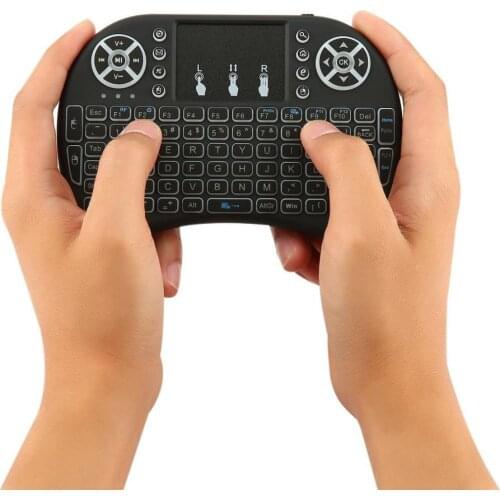 2.4GHz Mini Wireless Remote Keyboard with Touchpad Mouse for Android TV Box 3 Color LED Backlight Rechargable Li-ion Battery