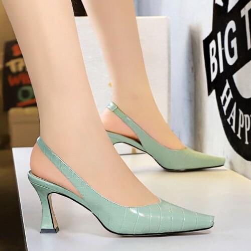 2020 Women Thin High Heel Slingback Sandals Open Toe Small Square Head Stone pattern Heels Sandals Office Lady Wedding Shoes