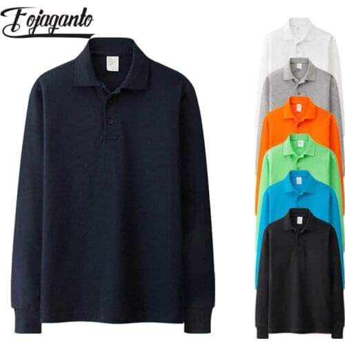 FOJAGANTO Brand Men Solid Color Polo Shirts Tops Mens Breathable Casual Polo Shirt Summer Male Lapel Long Sleeve Polo Shirt