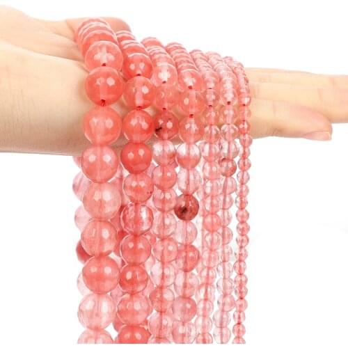 Natural Stone Bead Faceted Pink Watermelon Quartz Round Loose Spacer Bead For Jewelry Making DIY Bracelet Necklace 4/6/8/10/12MM