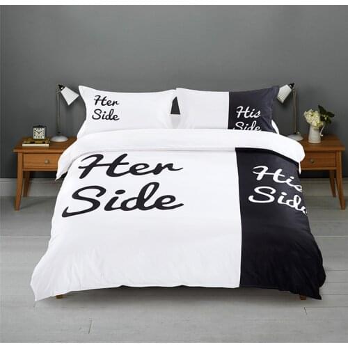 Black&white Her Side His Side Bedding sets Queen/King Size Double bed 2/3pcs/4pcs Bed Linen Couples Duvet Cover Set