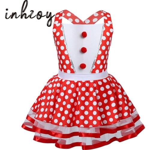 Kids Polka Dots Red Mesh Tutu Ballet Dress Children Girls Skirted Gymnastics Leotard Christmas Outfit Performance Dance Costume