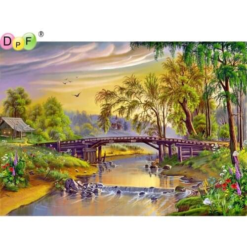 DPF 5D Small bridge and water full Round Diamond Painting Mosaic DIY Magic Cube Cross Stitch art craft Diamond Embroidery Decor