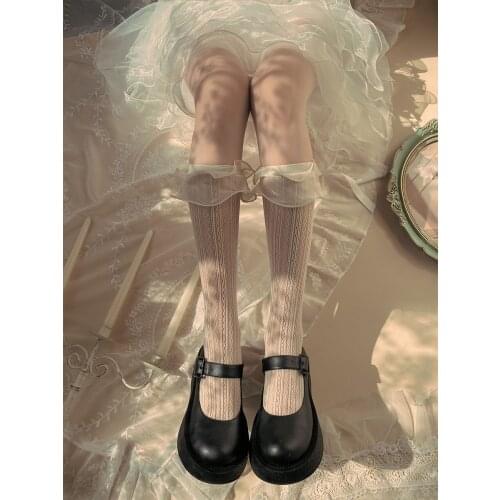 French Hepburn Elegant Lace Beautiful Lace Fine Mesh Middle Barrel Stack Socks