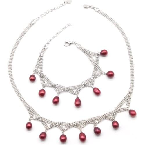 Elegant 7 Rice Pearls Necklace and Bracelet Jewelry Set Women Party Gift Colored Oval Pearl Jewelry Sets 33 Colors PS001