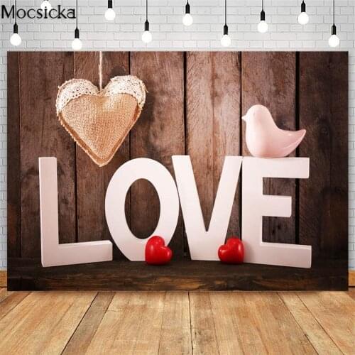 Mocsicka Valentines Day Wooden Wall Love Photography Backdrops Dove Red Heart Decor Photo Booth Background For Photo Studio
