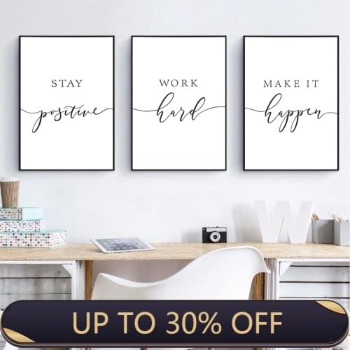 Keep positive text canvas painting print work inspirational wall art black and white poster office wall decoration