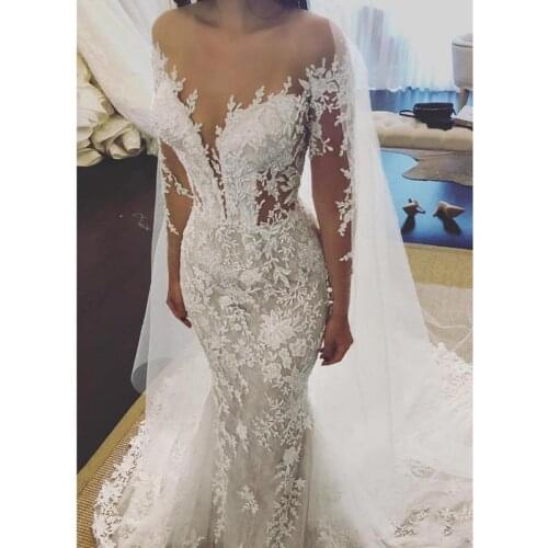 Exquisite Tulle J Mermaid Wedding Dresses With Beaded Lace Appliques Long Sleeve Open Back Beach Vestidos de Noiva