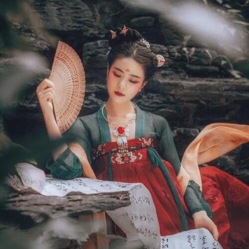 Chinese Traditional Dress Hanfu Women Embroidered Princess Dance Dresses Oriental Tang Dynasty Ancient Fairy Folk Dance Costume
