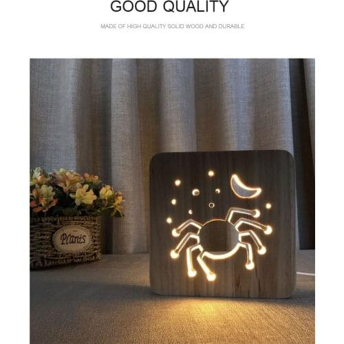 Creative Spider LED Night Light Wooden 3D Night Lighting Home Decorative Light USB Desk Table Lamp Warm Night Lamp Holiday Gift
