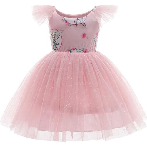 2021 Girl Pink Blue Wedding Flower Christmas Dress Kids Clothes Princess Party Fly Sleeve Lace Dress 6 7 8 10 Year Kids Vestidos