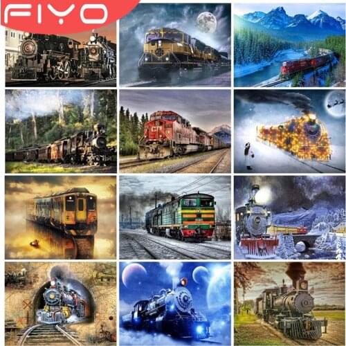 FIYO 5D DIY Full Square/Round Diamond Painting Train Landscape Rhinestone Embroidery Cross Stitch Home Art Hanging Pictures Gift