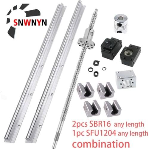 2pcs SBR16 Linear Rail+4pc SBR16UU Block Bearing+SFU1204 Ball Screw End Machined+1204 Nut Housing+BKBF10 End Support+Coupler Set