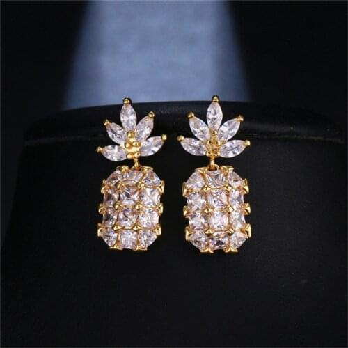 ORZTOON Fashion Shine Pineapple Zircon Earrings For Women Vintage Luxury Gold Color Cute Fruit Earring Trendy Wedding Jewelry