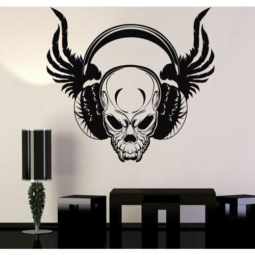 Skull Wall Decal Cool Wings Headphones Musical Studio Teens Bedroom Art Interior Decor Fashion Door Window Vinyl Stickers E214