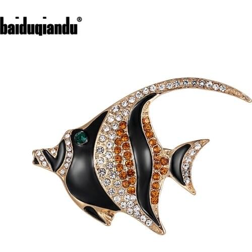 Baiduqiandu Brand New Arrival Rhinestones and Enameled Flatfish Brooch Jewelry Dress Coat Decotation Accessories