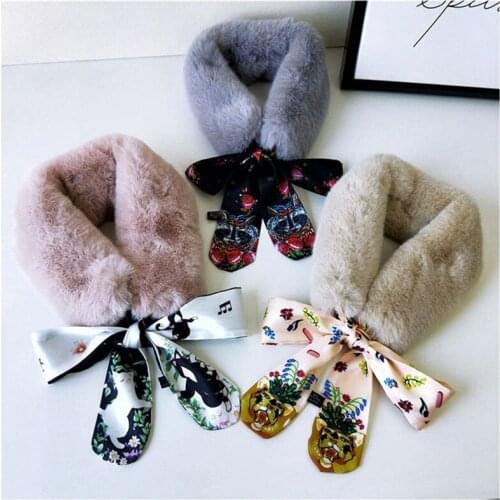 New Fashion Soft Women Faux Rabbit Fur Collar Scarf Plush Collar Neck Warmer Winter Foulard Femme Skinny Silk Shawl Wrap