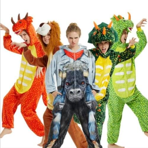 Halloween New Green Triceratops Kigurumi For Women Men Funny Flannel Lion King Animal Costume Winter Anime Cosplay Jumpsuit