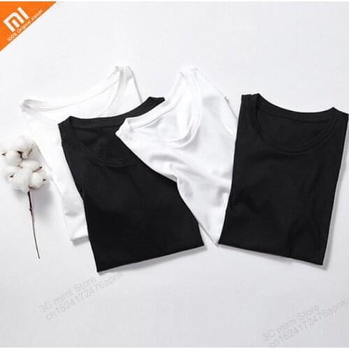 Original xiaomi mijia mens cotton T-shirt spring bottoming shirt white compassionate solid color T-shirt smart home